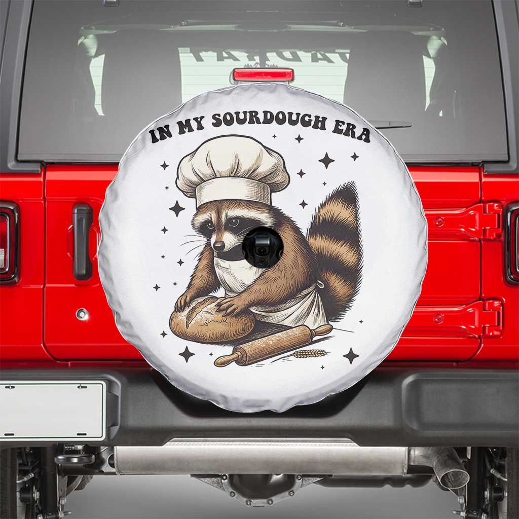 In My Sourdough Era Spare Tire Cover Funny Raccoon Baker TS14 White Print Your Wear