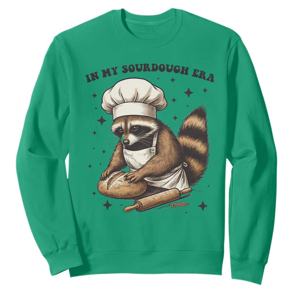 In My Sourdough Era Sweatshirt Funny Raccoon Baker TS14 Irish Green Print Your Wear