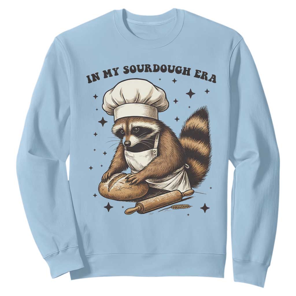 In My Sourdough Era Sweatshirt Funny Raccoon Baker TS14 Light Blue Print Your Wear