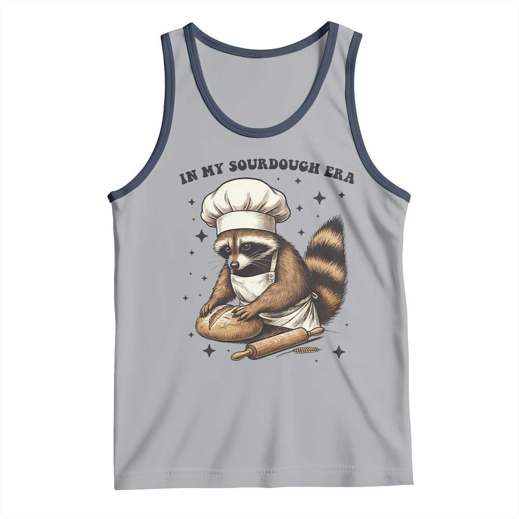 In My Sourdough Era Tank Top Funny Raccoon Baker TS14 Athletic Heather Navy Print Your Wear