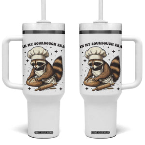 In My Sourdough Era Tumbler With Handle Funny Raccoon Baker TS14 One Size: 40 oz White Print Your Wear