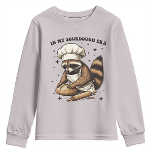 In My Sourdough Era Youth Sweatshirt Funny Raccoon Baker TS14 Ice Gray Print Your Wear