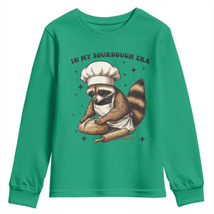 In My Sourdough Era Youth Sweatshirt Funny Raccoon Baker TS14 Irish Green Print Your Wear