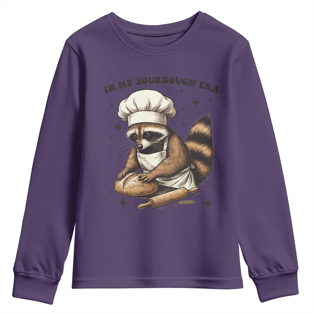 In My Sourdough Era Youth Sweatshirt Funny Raccoon Baker TS14 Purple Print Your Wear