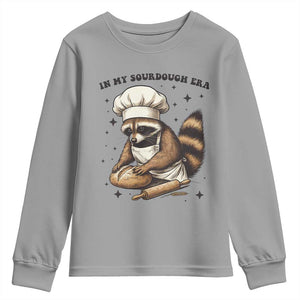 In My Sourdough Era Youth Sweatshirt Funny Raccoon Baker TS14 Sport Gray Print Your Wear
