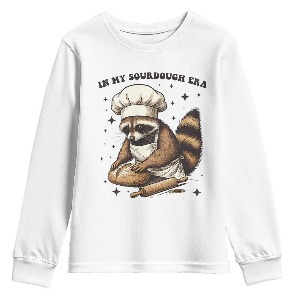 In My Sourdough Era Youth Sweatshirt Funny Raccoon Baker TS14 White Print Your Wear