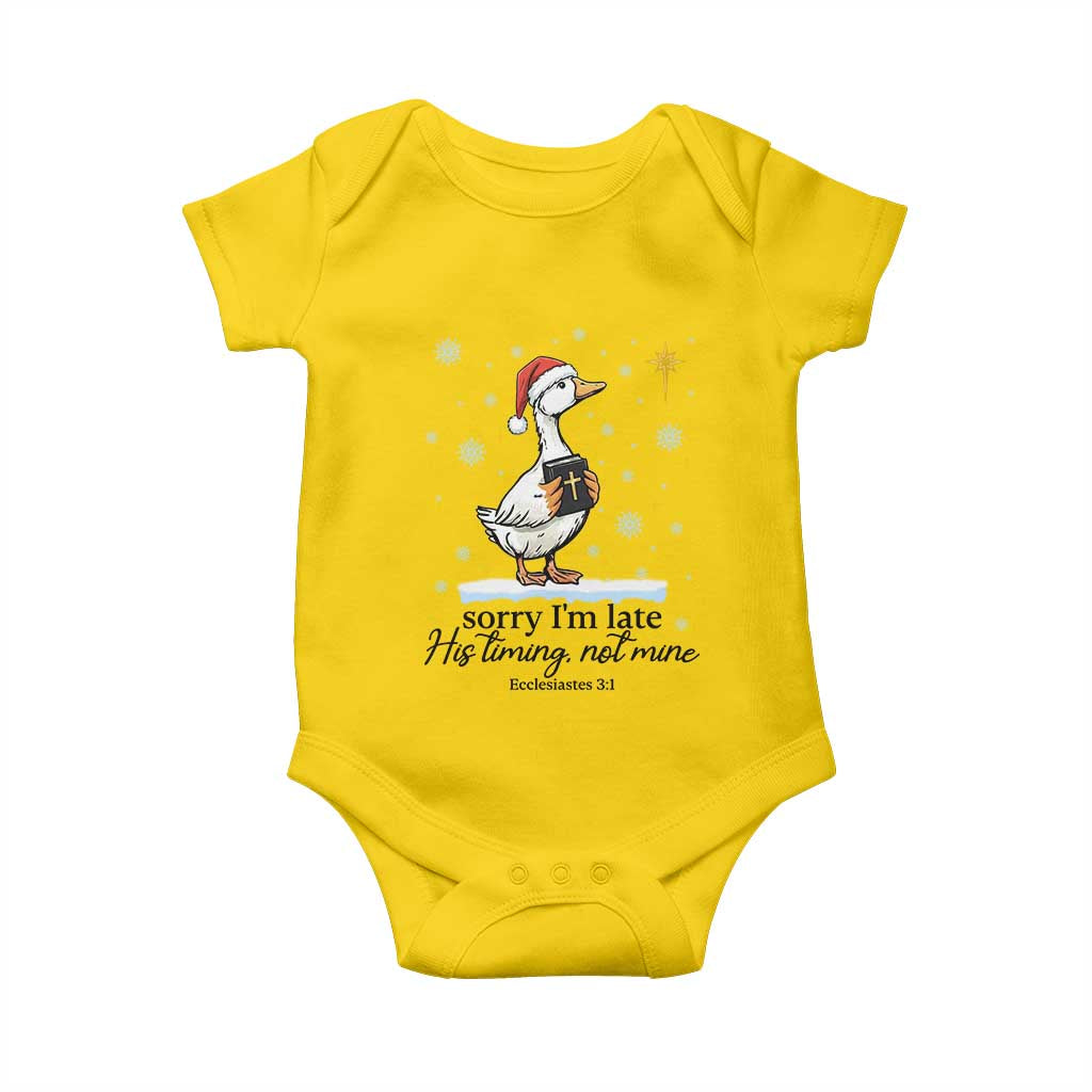 Christian Goose Baby Onesie Sorry I Am Late His Timing Not Mine TS14 Daisy Print Your Wear
