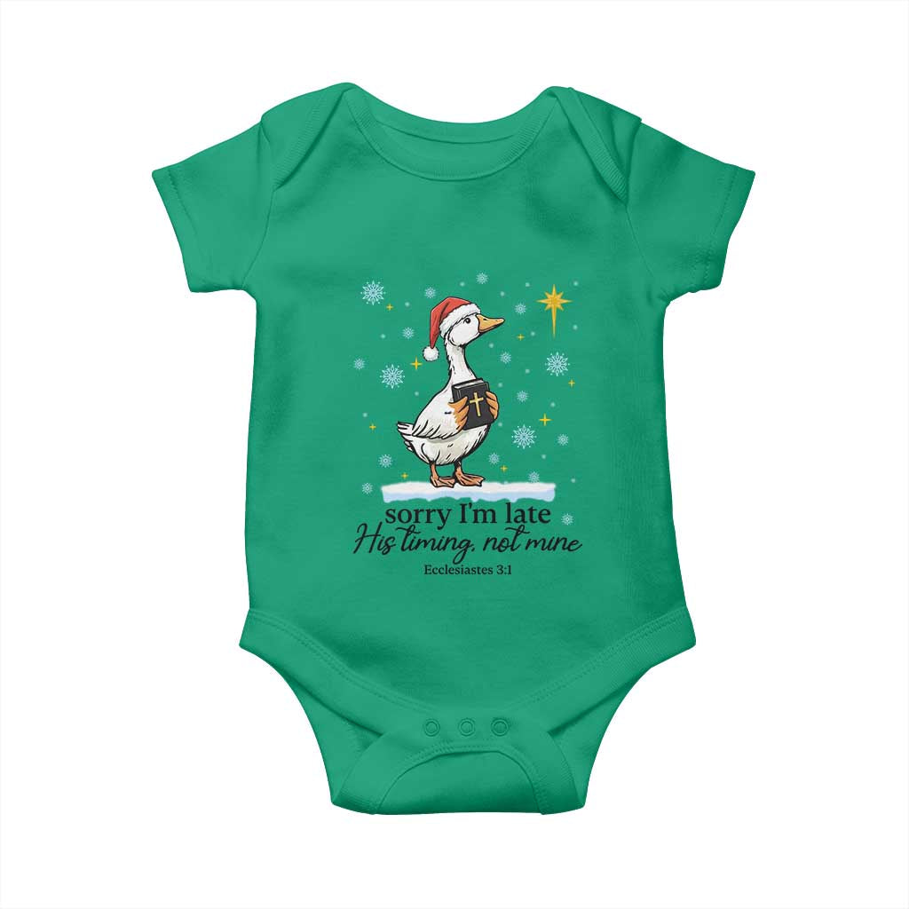 Christian Goose Baby Onesie Sorry I Am Late His Timing Not Mine TS14 Irish Green Print Your Wear