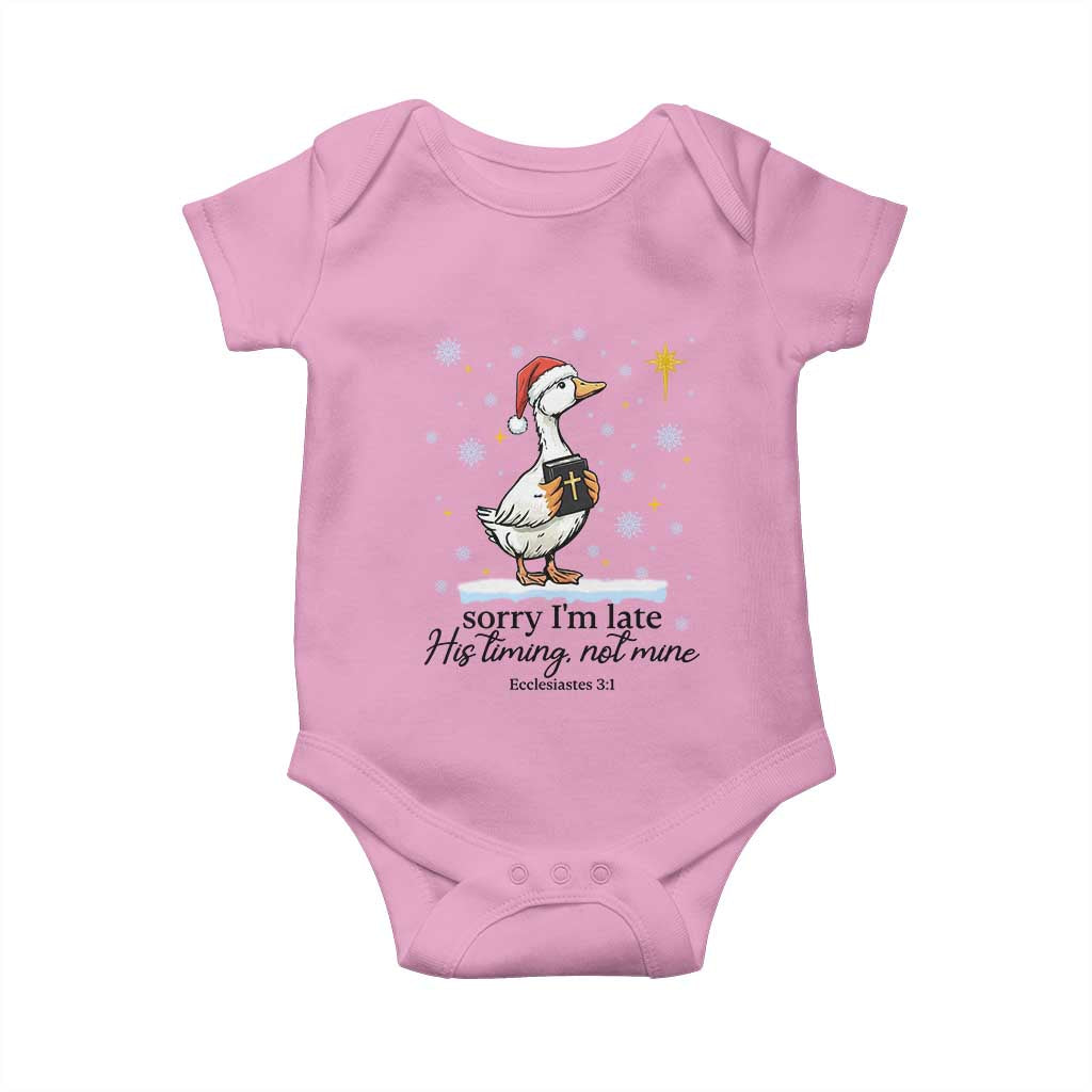 Christian Goose Baby Onesie Sorry I Am Late His Timing Not Mine TS14 Light Pink Print Your Wear