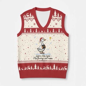 Christian Goose V-Neck Knit Sweater Vest Sorry I Am Late His Timing Not Mine TS14 Beige Red Print Your Wear