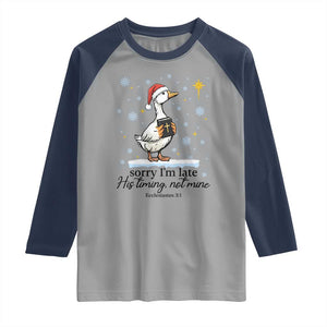 Christian Goose Raglan Shirt Sorry I Am Late His Timing Not Mine TS14 Sport Gray Navy Print Your Wear