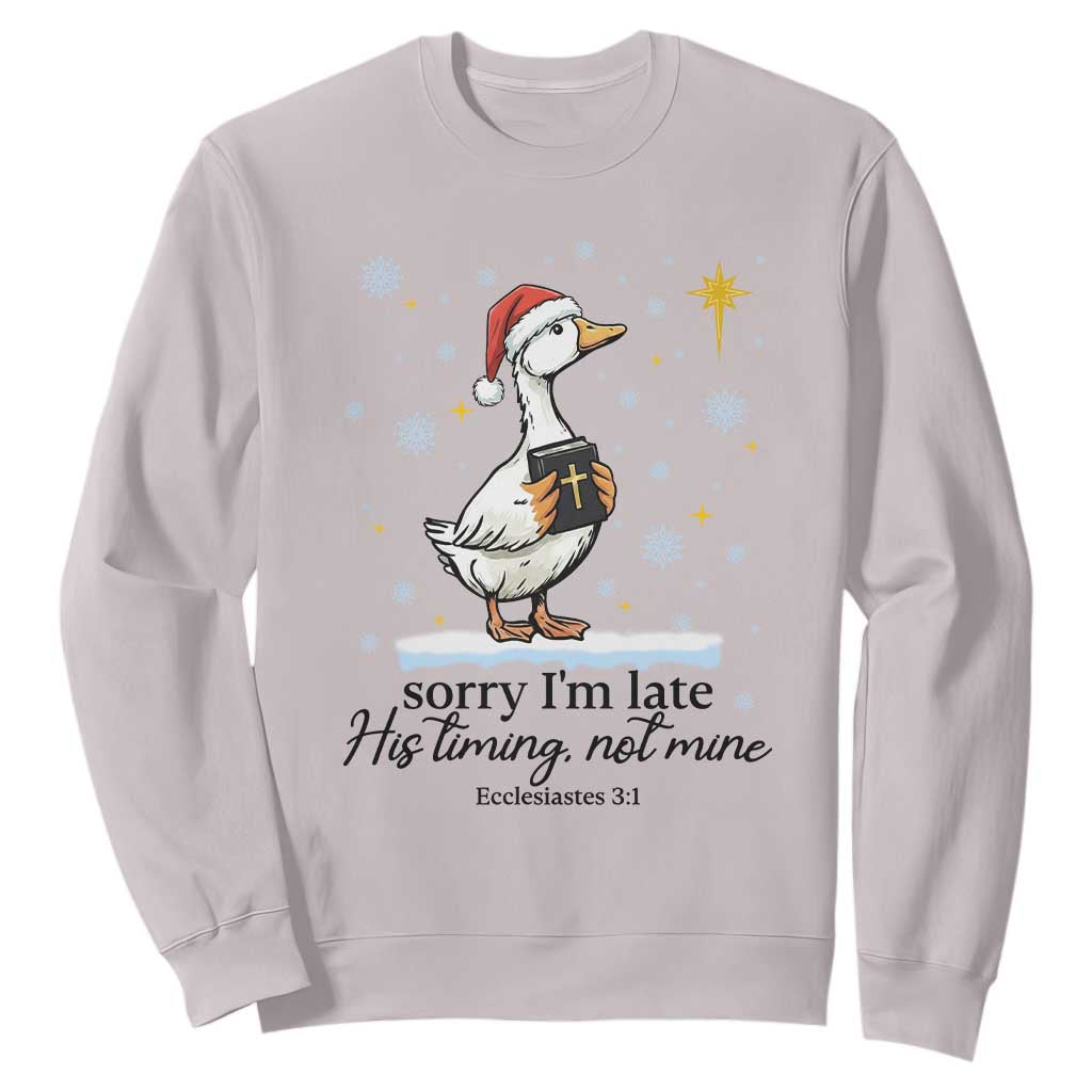 Christian Goose Sweatshirt Sorry I Am Late His Timing Not Mine TS14 Ice Gray Print Your Wear