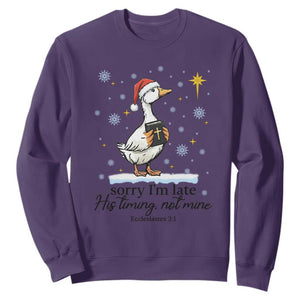 Christian Goose Sweatshirt Sorry I Am Late His Timing Not Mine TS14 Purple Print Your Wear
