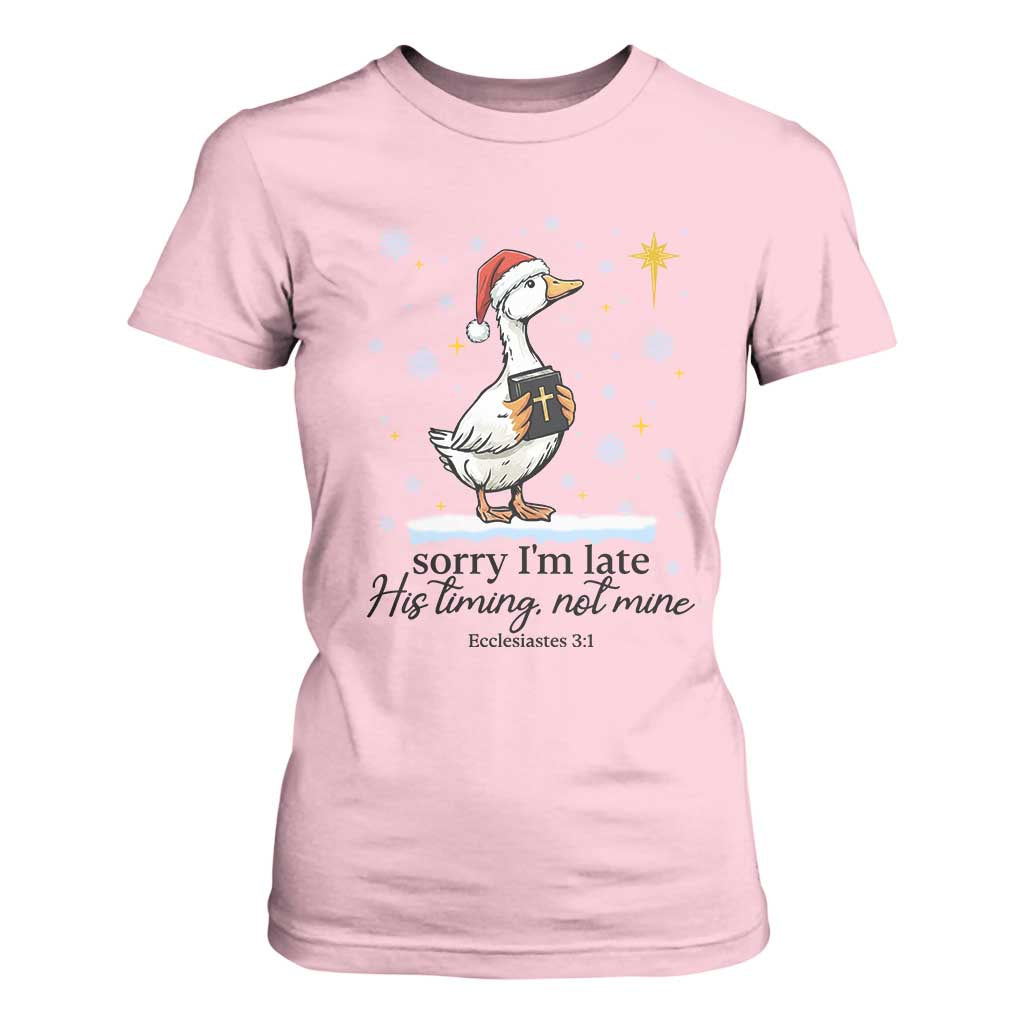 Christian Goose T Shirt For Women Sorry I Am Late His Timing Not Mine TS14 Light Pink Print Your Wear