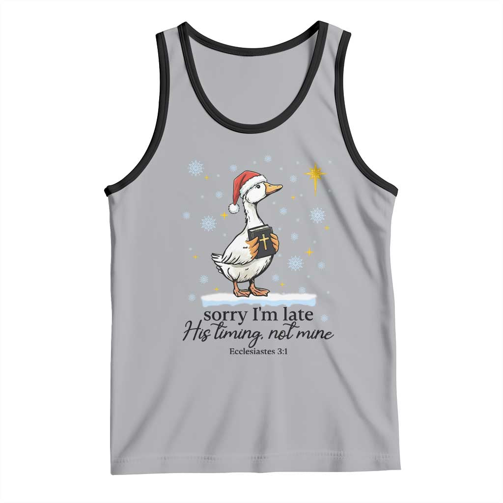 Christian Goose Tank Top Sorry I Am Late His Timing Not Mine TS14 Athletic Heather Black Print Your Wear