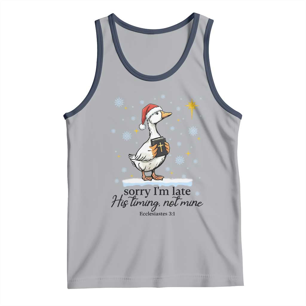 Christian Goose Tank Top Sorry I Am Late His Timing Not Mine TS14 Athletic Heather Navy Print Your Wear