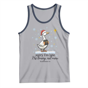 Christian Goose Tank Top Sorry I Am Late His Timing Not Mine TS14 Athletic Heather Navy Print Your Wear