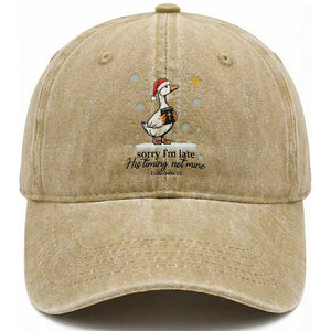 Christian Goose Washed Cotton Baseball Cap Sorry I Am Late His Timing Not Mine TS14 Washed Cap Universal Fit Khaki Print Your Wear