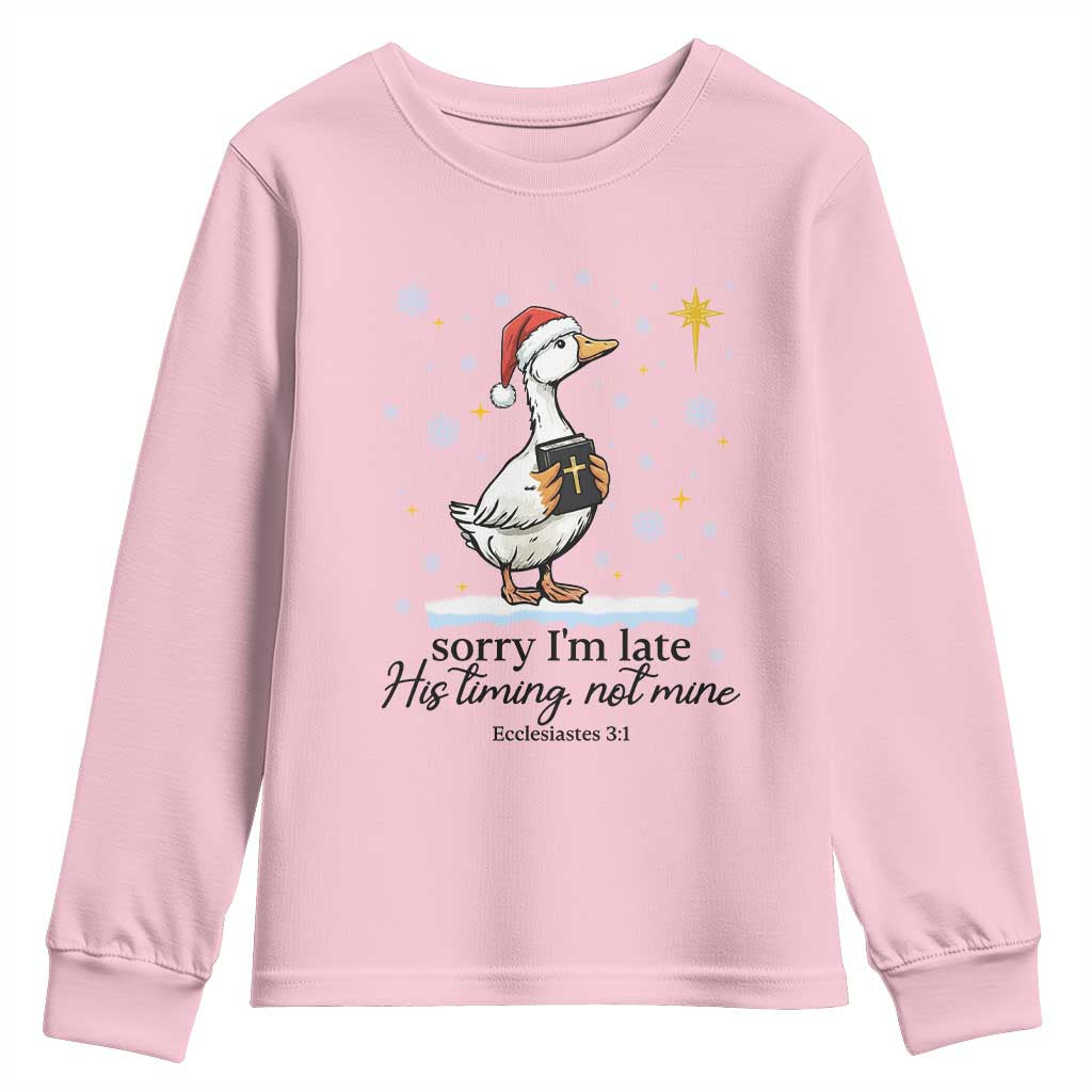 Christian Goose Youth Sweatshirt Sorry I Am Late His Timing Not Mine TS14 Light Pink Print Your Wear