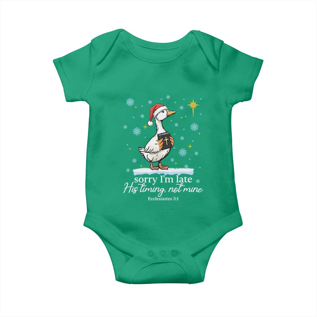 Christian Silly Goose Baby Onesie Sorry I Am Late His Timing Not Mine TS14 Irish Green Print Your Wear