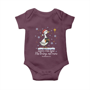 Christian Silly Goose Baby Onesie Sorry I Am Late His Timing Not Mine TS14 Maroon Print Your Wear