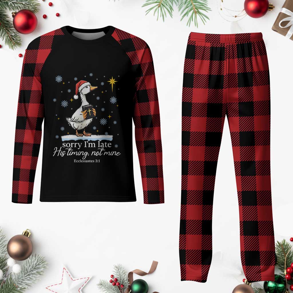 Christian Silly Goose Plaid Pajama Set Sorry I Am Late His Timing Not Mine TS14 Buffalo Plaid Print Your Wear