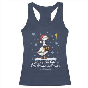 Christian Silly Goose Racerback Tank Top Sorry I Am Late His Timing Not Mine TS14 Navy Print Your Wear