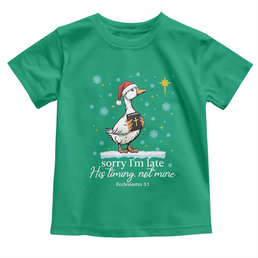 Christian Silly Goose Toddler T Shirt Sorry I Am Late His Timing Not Mine TS14 Irish Green Print Your Wear