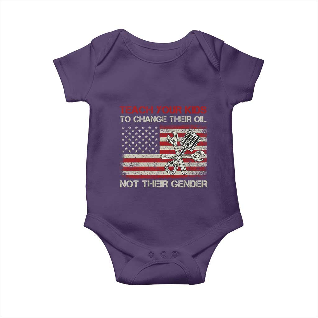 Teach Your Kids To Change Their Oil Not Their Gender Baby Onesie Mechanic Flag American Patriotic Flag TS14 Purple Print Your Wear