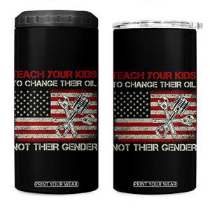 Teach Your Kids To Change Their Oil Not Their Gender 4 in 1 Can Cooler Tumbler Mechanic Flag American Patriotic Flag TS14 One Size: 16 oz Black Print Your Wear