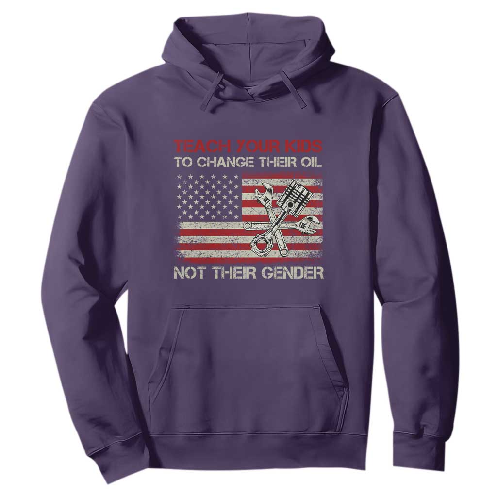 Teach Your Kids To Change Their Oil Not Their Gender Hoodie Mechanic Flag American Patriotic Flag TS14 Purple Print Your Wear
