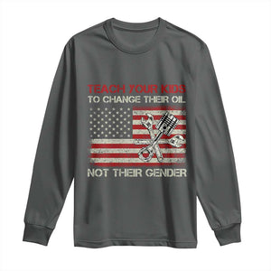 Teach Your Kids To Change Their Oil Not Their Gender Long Sleeve Shirt - Mechanic American Patriotic Flag Tee TS14 Dark Heather Print Your Wear