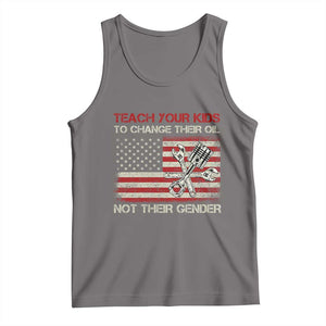Teach Your Kids To Change Their Oil Not Their Gender Tank Top Mechanic Flag American Patriotic Flag TS14 Deep Heather Print Your Wear