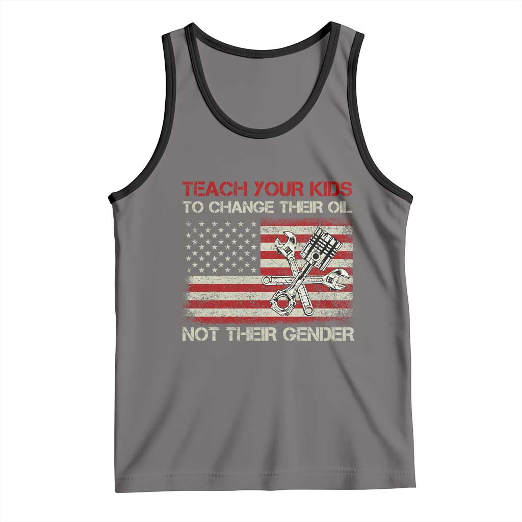 Teach Your Kids To Change Their Oil Not Their Gender Tank Top Mechanic Flag American Patriotic Flag TS14 Deep Heather Black Print Your Wear