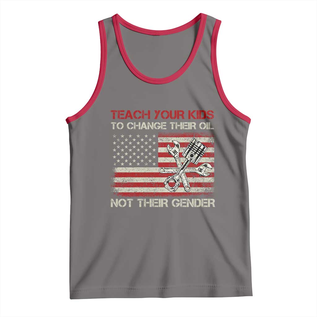 Teach Your Kids To Change Their Oil Not Their Gender Tank Top Mechanic Flag American Patriotic Flag TS14 Deep Heather Red Print Your Wear