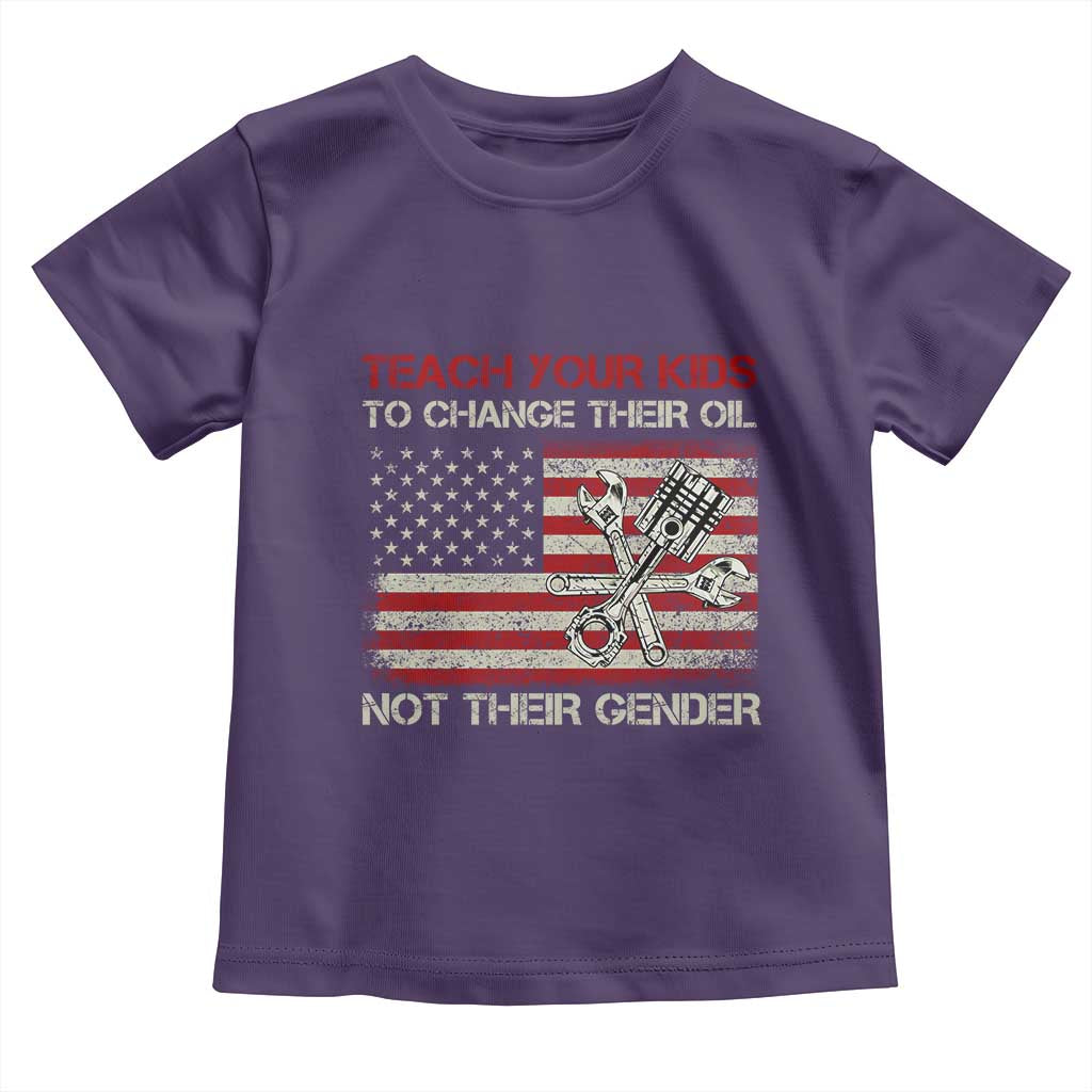 Teach Your Kids To Change Their Oil Not Their Gender Toddler T Shirt Mechanic Flag American Patriotic Flag Funny Mechanic Dad Political Satire Humor TS14 Purple Print Your Wear