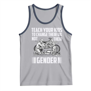 Teach Your Kids To Change Their Oil Not Their Gender Tank Top Funny Mechanic Dad Political Satire TS14 Athletic Heather Navy Print Your Wear
