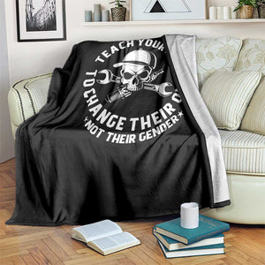 Teach Your Kids To Change Their Oil Not Their Gender Throw Blanket Funny Mechanic Dad Political Satire Humor TS14 Print Your Wear