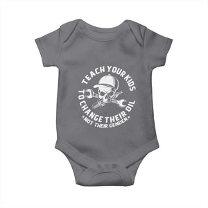 Teach Your Kids To Change Their Oil Not Their Gender Baby Onesie Funny Mechanic Dad Political Satire Humor TS14 Charcoal Print Your Wear