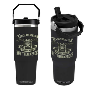 Teach Your Kids to Change Their Oil Not Their Gender Flip Straw Tumbler Funny Mechanic Dad Political Satire TS14 One Size: 30 oz Black Print Your Wear