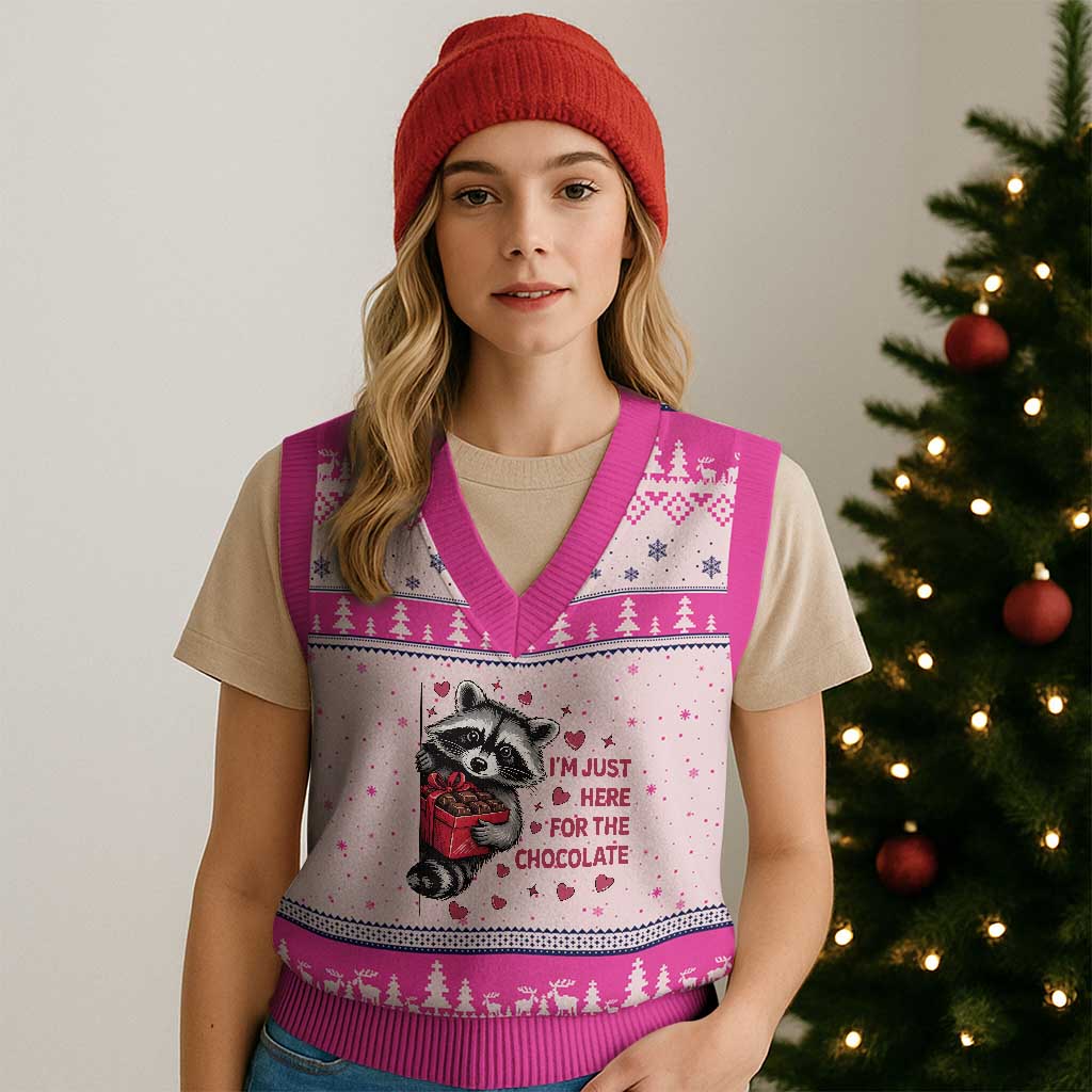 Valentine Racoon Trash Panda V-Neck Knit Sweater Vest I'm Just Here For The Chocolate TS14 Hot Pink Print Your Wear