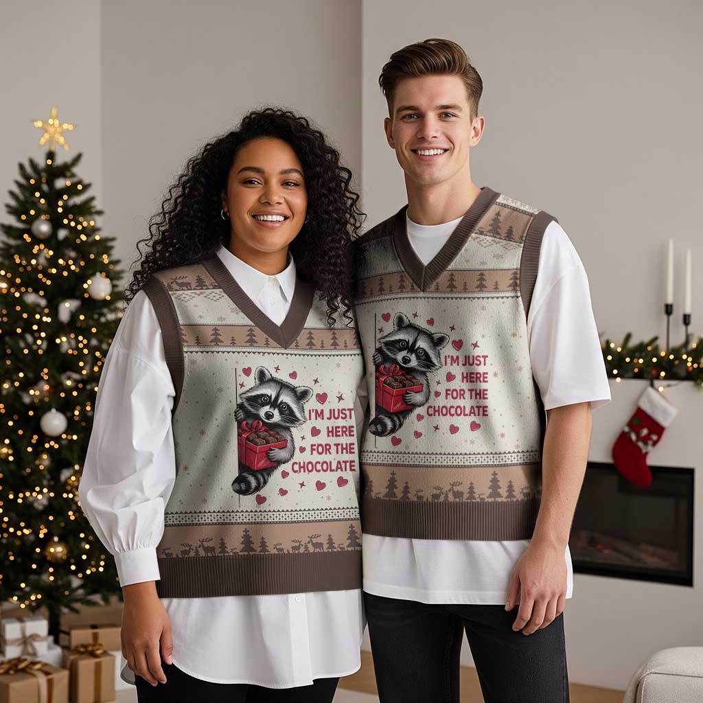 Valentine Racoon Trash Panda V-Neck Knit Sweater Vest I'm Just Here For The Chocolate TS14 Mocha Mousse Print Your Wear