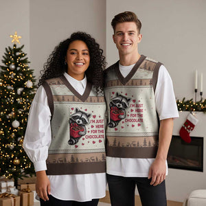 Valentine Racoon Trash Panda V-Neck Knit Sweater Vest I'm Just Here For The Chocolate TS14 Mocha Mousse Print Your Wear