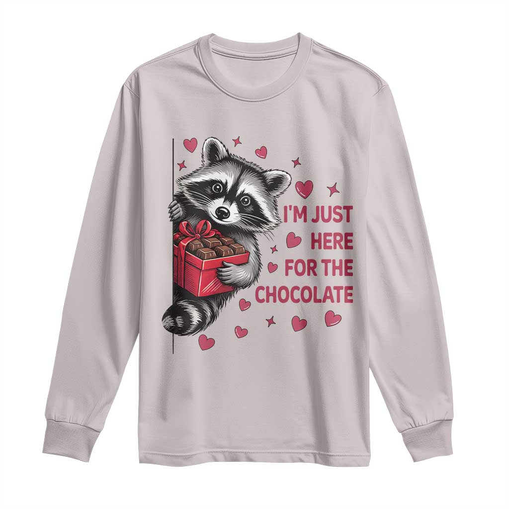 Valentine Racoon Trash Panda Long Sleeve Shirt I'm Just Here For The Chocolate TS14 Ice Gray Print Your Wear