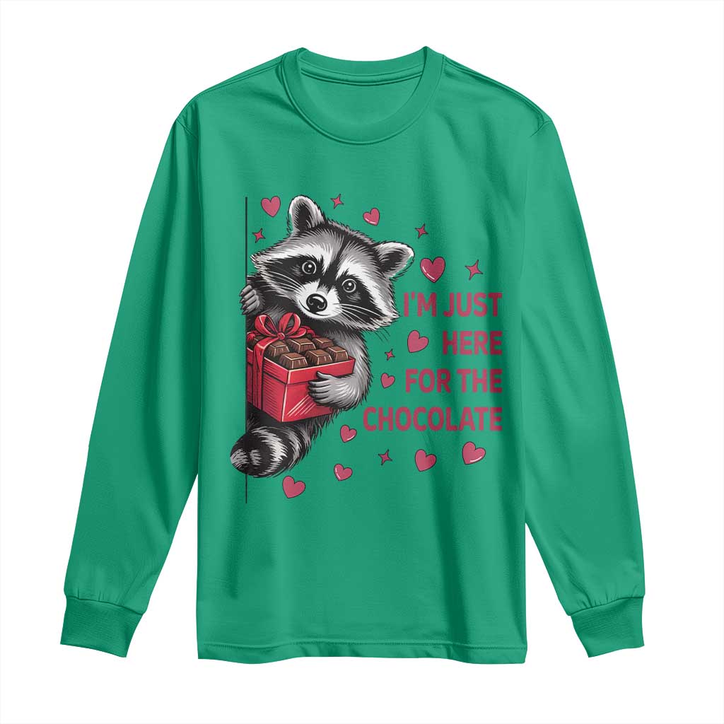 Valentine Racoon Trash Panda Long Sleeve Shirt I'm Just Here For The Chocolate TS14 Irish Green Print Your Wear