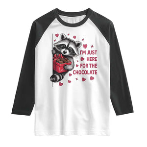 Valentine Racoon Trash Panda Raglan Shirt I'm Just Here For The Chocolate TS14 White Black Print Your Wear
