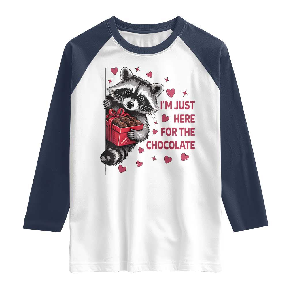 Valentine Racoon Trash Panda Raglan Shirt I'm Just Here For The Chocolate TS14 White Navy Print Your Wear