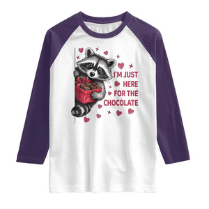 Valentine Racoon Trash Panda Raglan Shirt I'm Just Here For The Chocolate TS14 White Purple Print Your Wear