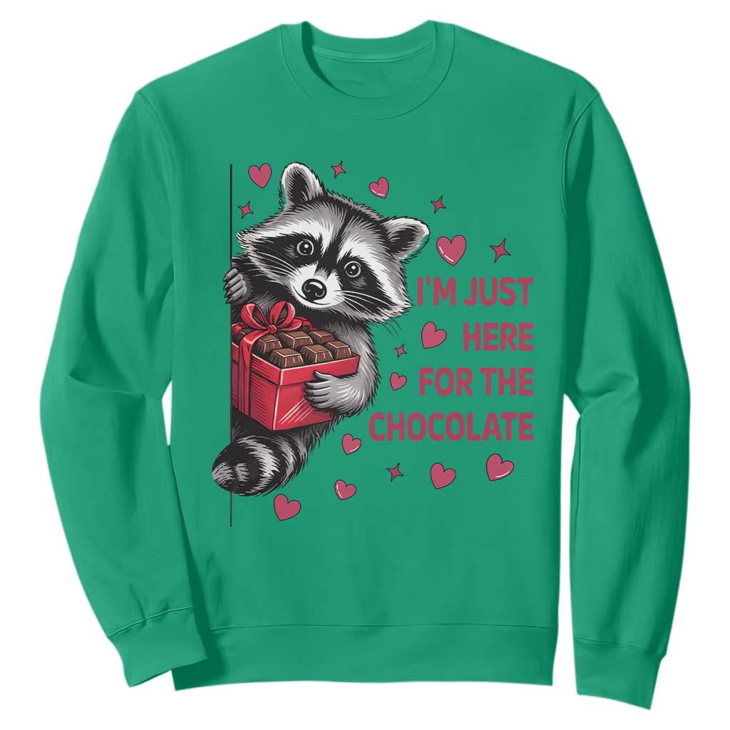 Valentine Racoon Trash Panda Sweatshirt I'm Just Here For The Chocolate TS14 Irish Green Print Your Wear