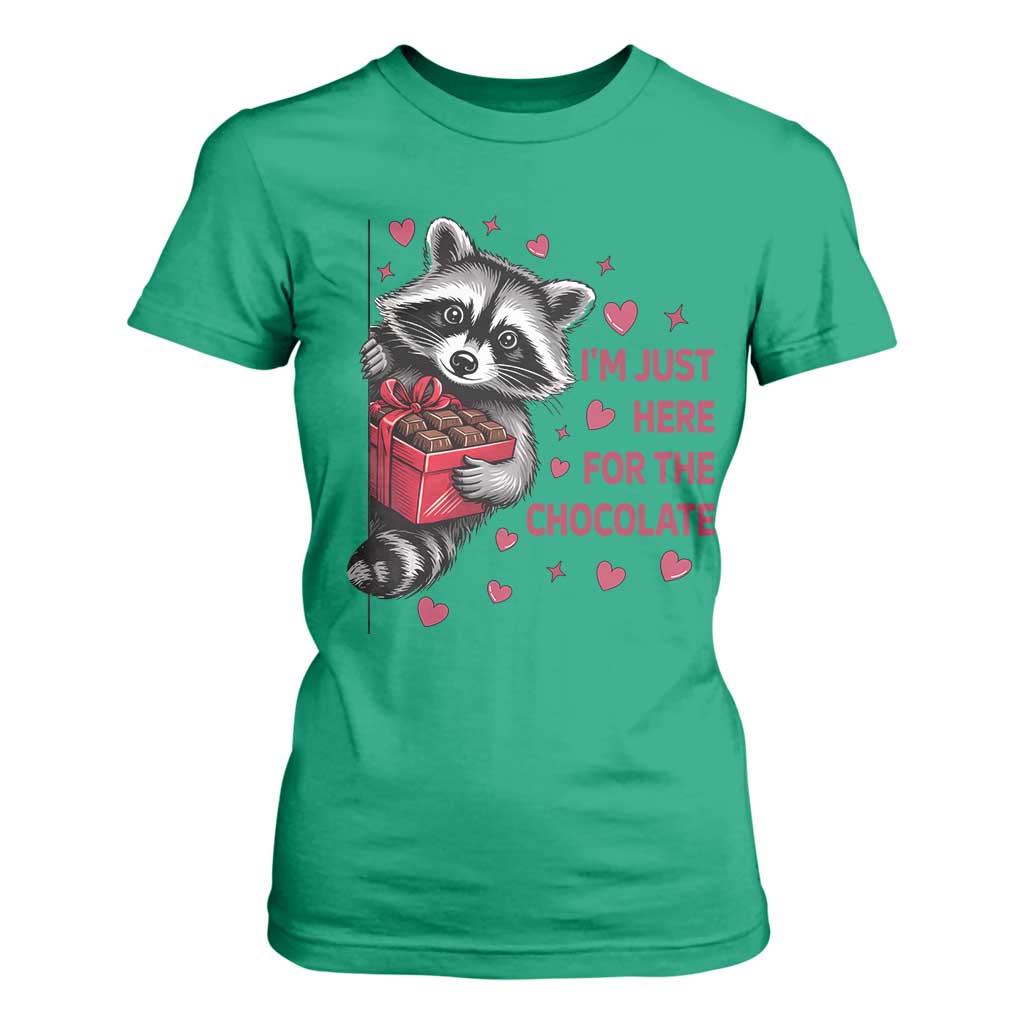Valentine Racoon Trash Panda T Shirt For Women I'm Just Here For The Chocolate TS14 Irish Green Print Your Wear